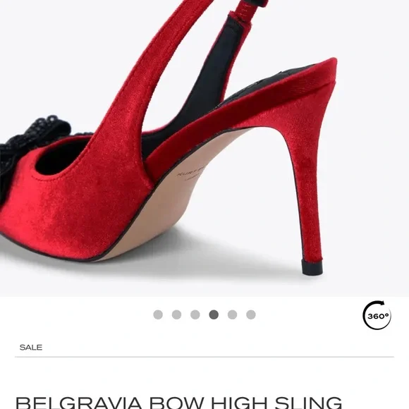 Kurt Geiger Red Heels with Black Embellished Bow - Picture 4 of 6
